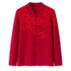 鄂尔多斯市产纯羊绒新款妈妈装国风加厚毛衣外套中老年女装针织衫