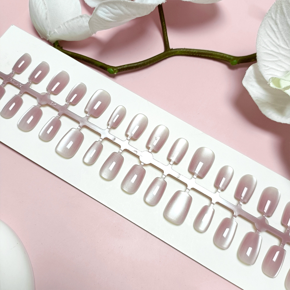 30 piezas de uñas especiales para uñas, uñas para uñas, uñas para uñas, polvo de albaricoque, uñas prefabricadas de ojos de gato de color sólido