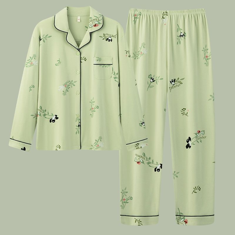 Nuevo algodón madres pijamas mujeres de otoño primavera y otoño de manga larga tamaño grande delgado se puede usar fuera conjunto de ropa de casa