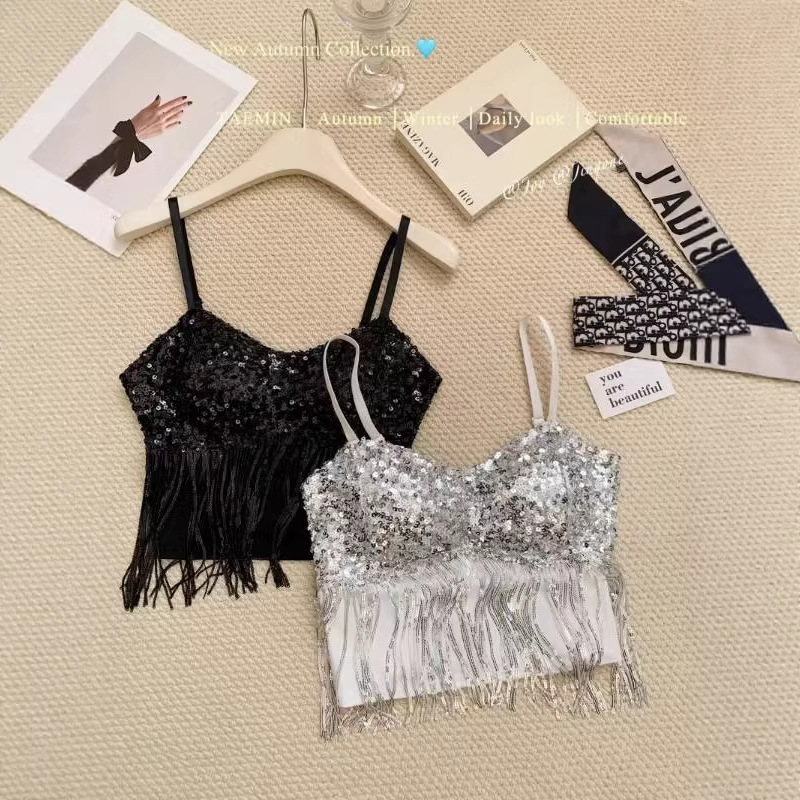 Purely Sexy Sparkling Sequin Camisole for Women with Chest Pads, Anti-Exposure, Beautiful Back, Tube Top, Sleeveless Top Purely Sexy Sparkling Sequin Camisole for Women with Chest Pads, Anti-Exposure, Beautiful Back, Tube Top, Sleeveless Top