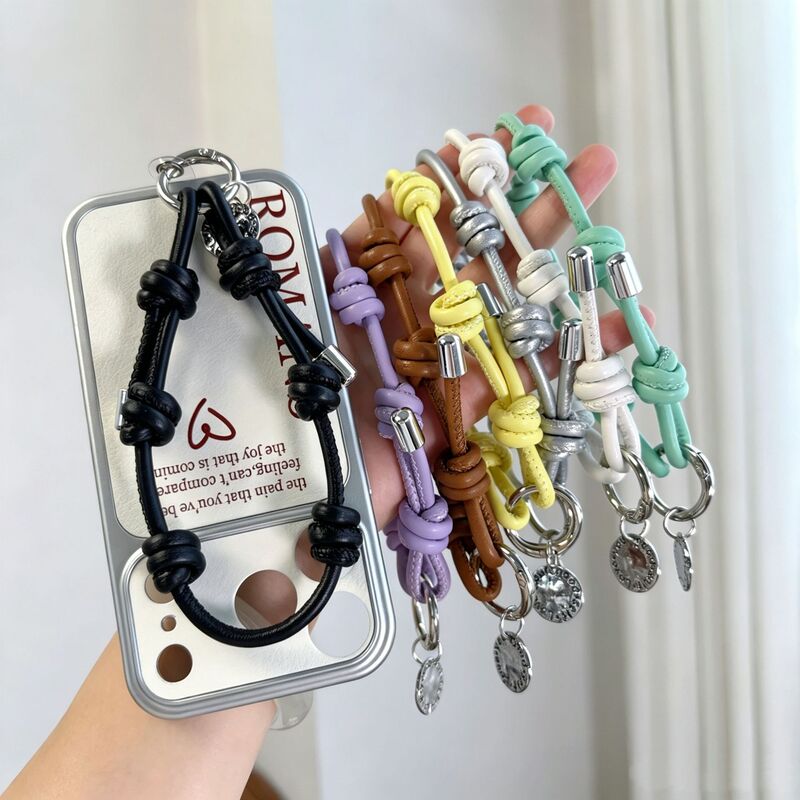Multi-colored knotted leather phone strap, vintage round pendant, minimalist phone charm, Korean-style accessories, wholesale Multi-colored knotted leather phone strap, vintage round pendant, minimalist phone charm, Korean-style accessories, wholesale