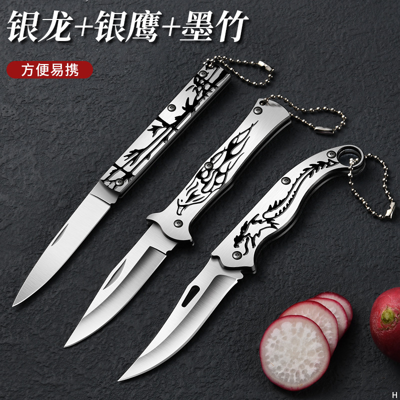 Cuchillo de frutas plegable de acero inoxidable portátil de alta dureza multifuncional cuchillo de entrega rápida