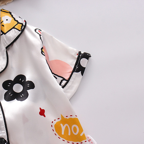 BE21 one-piece dropshipping  Spring items for small and medium-sized children, boys and girls, short-sleeved pants with rabbit, bear, and floral patterns, casual sleepwear