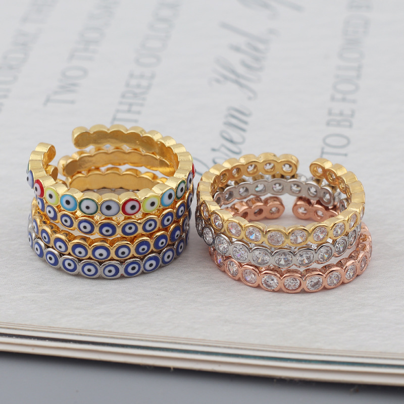 Simple Style Devilu0027S Eye Copper Open Ring Inlay Zircon Copper Rings