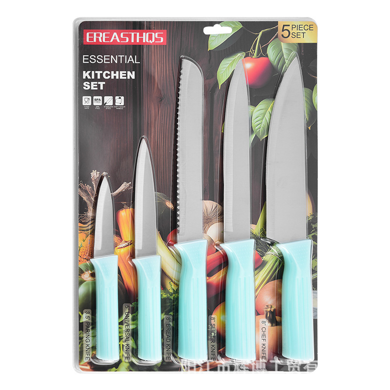 Six-Piece Kitchen Knife Set in Blister Pack for Home Kitchen Use, Stainless Steel Fruit Knife, Peeler, Serrated Bread Knife, Fruit Peel Knife