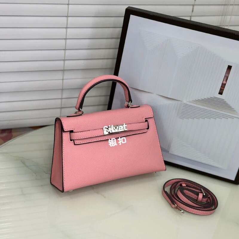 High-End Silver Buckle Palm Print Kelly Bag 2026 New Fashion Women's Second Generation Mini Handbag Shoulder Crossbody Bag High-End Silver Buckle Palm Print Kelly Bag 2026 New Fashion Women's Second Generation Mini Handbag Shoulder Crossbody Bag
