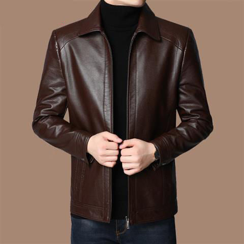Premium Leather Jacket for Men, Cross-Border High-End Leather Coat, Men's Outerwear, Men's Jacket, Men's Casual Mid-Age Leather Jacket, Men's Top, Wholesale