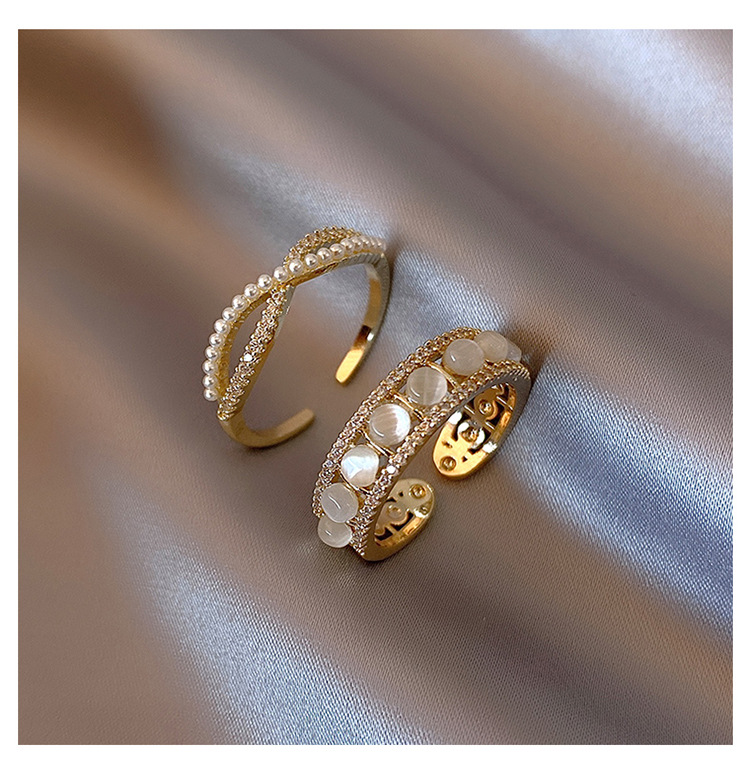 Fashion Round Copper Inlay Opal Pearl Zircon Open Ring 1 Piece