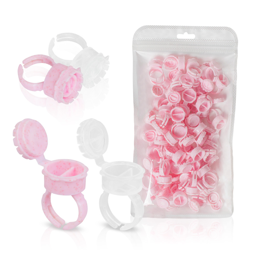 多功能塑料戒指杯色料杯粉色透明纹绣美美睫纹身跨境厂家直销批发