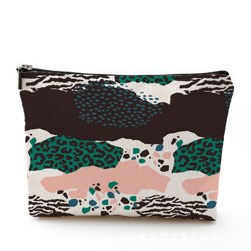 热带化妆包防水棉麻拉链袋 化妆品饰品收纳袋 旅行洗漱用品收纳包