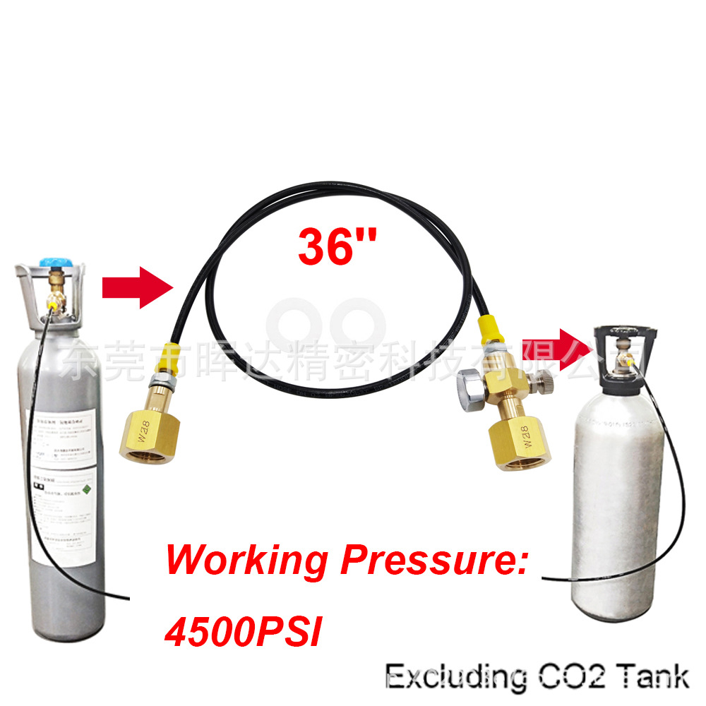 二氧化碳CO2大转大充气接头90CM过气管导气带泄气和3k压力表