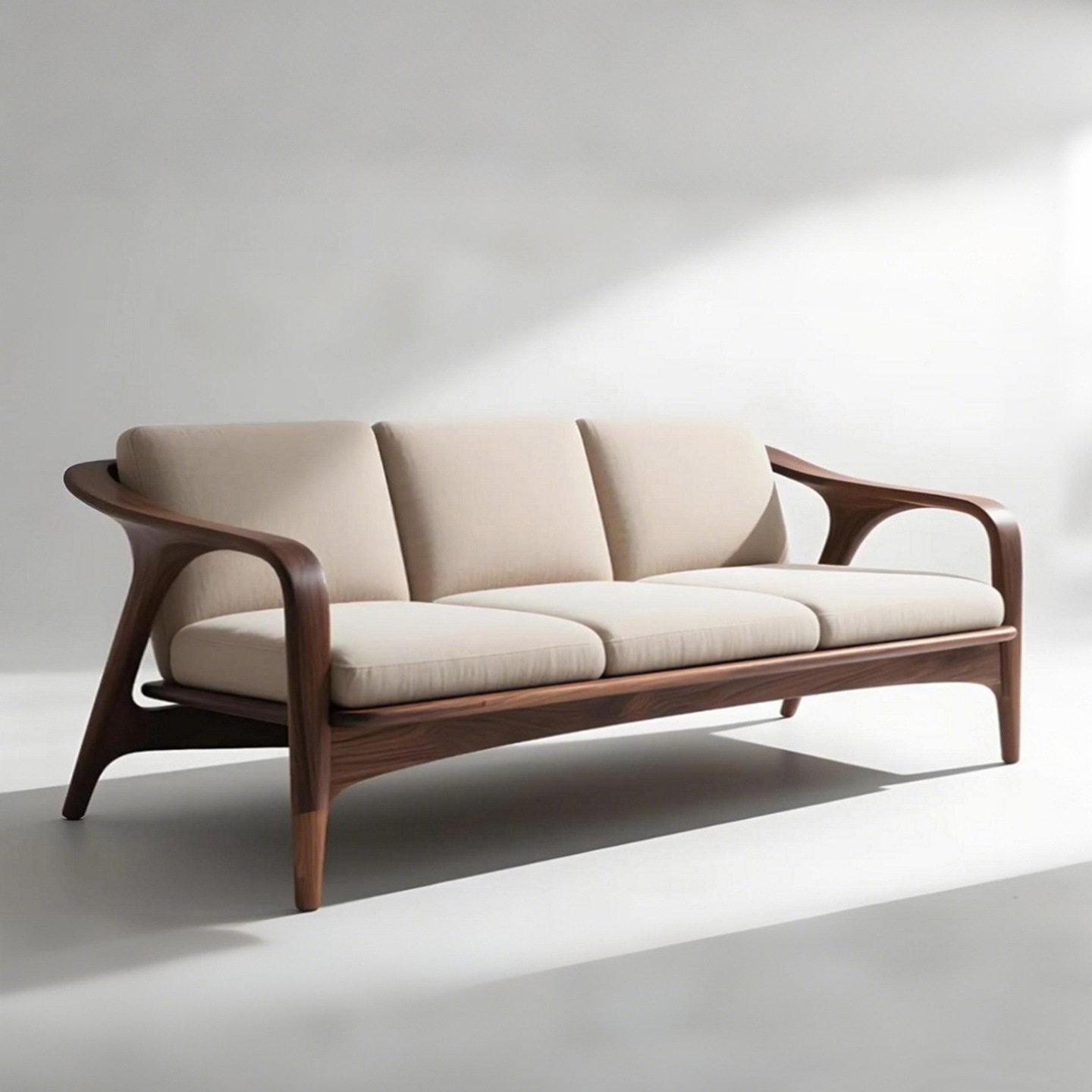 Song's Aesthetics Walnut Sofa 2025 New Living Room Solid Wood Fabric Three or Four Seater Small Apartment Straight Row Sofa