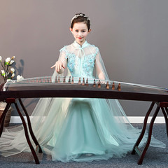 Children's Guzheng Hanfu Ethereal Girls Green Guzheng Erhu Performance Costume Little Girl Art Exam Classical Dance Performance Costume