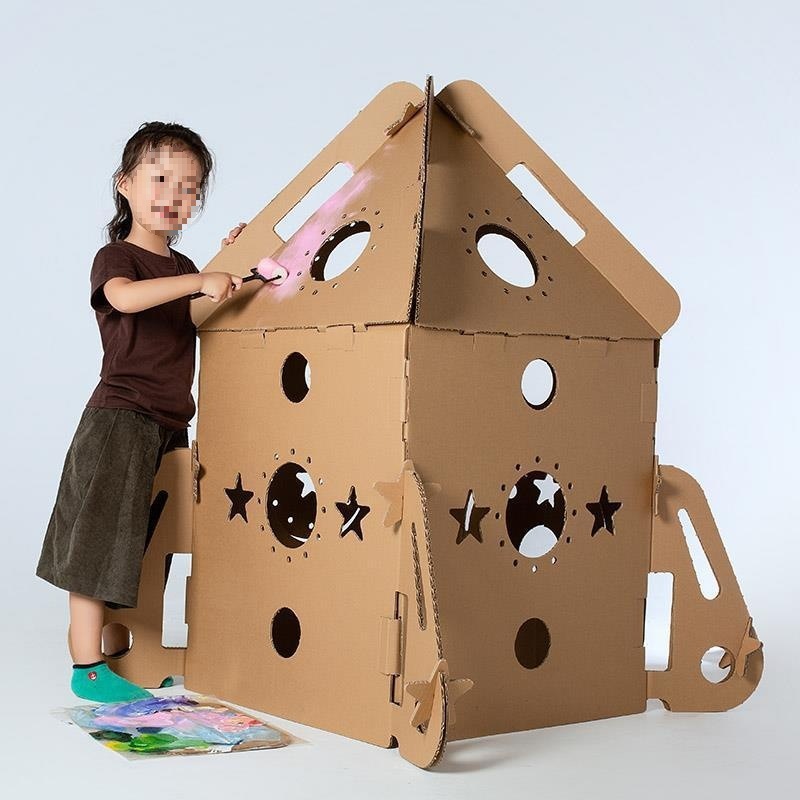 diy 子供の手作りモデル作成材料子供の着色落書き段ボール DIY おもちゃ紙の殻の家段ボールの家|undefined