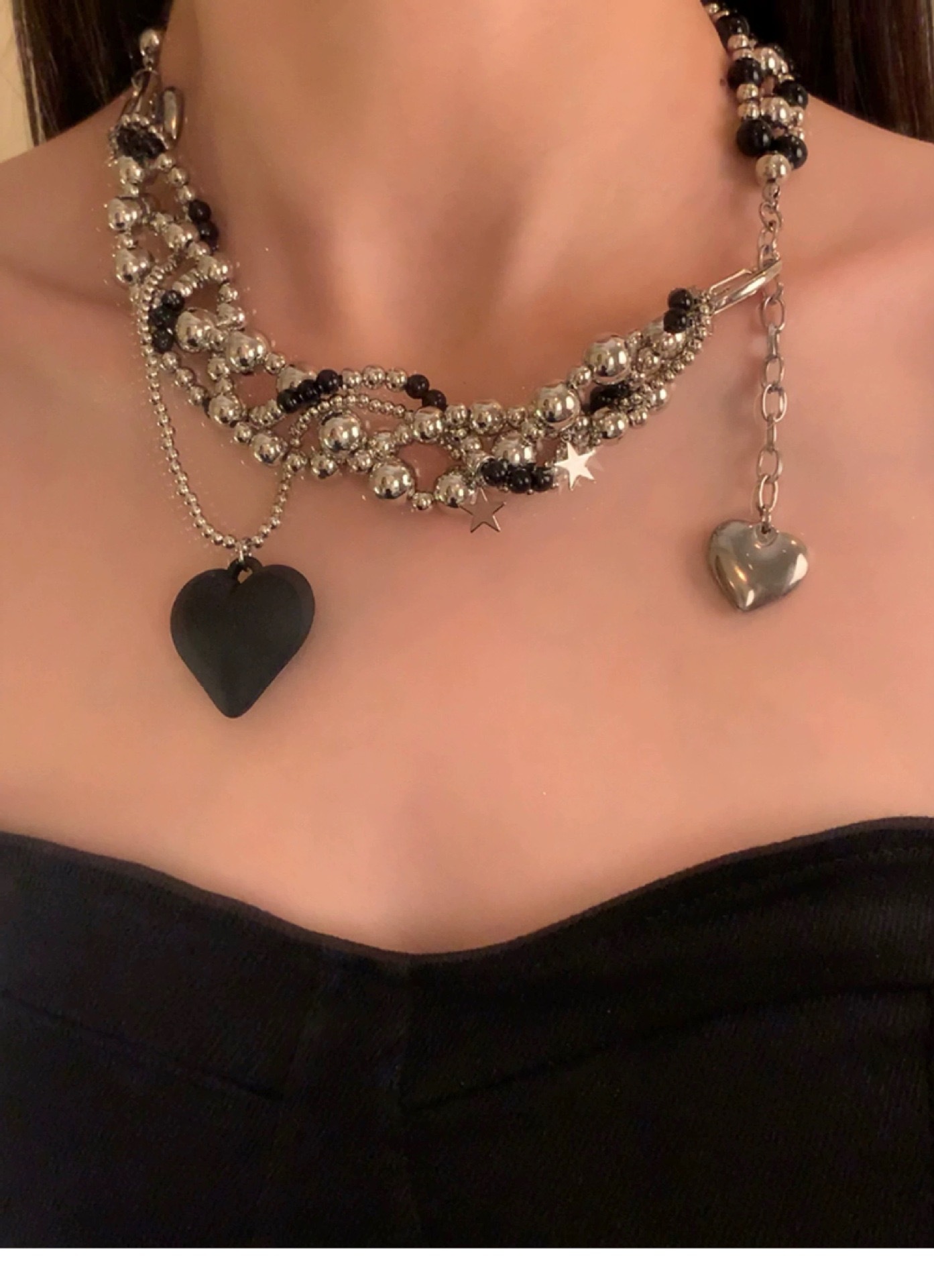 Collana con ciondolo a cuore e perline - gioiello hip hop donna_voghion.com