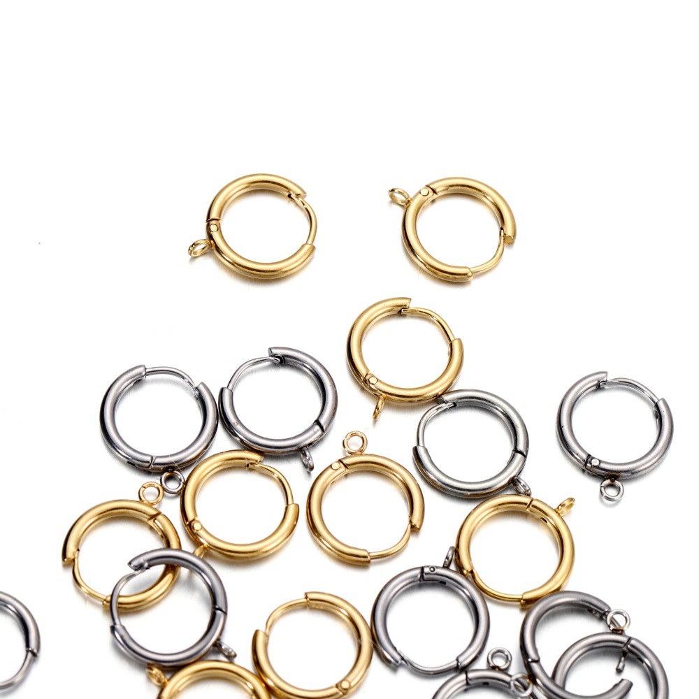 金色不鏽鋼耳扣彈簧扣高品質 钛鋼耳環夾扣圈扣大圈廠家直銷批發
