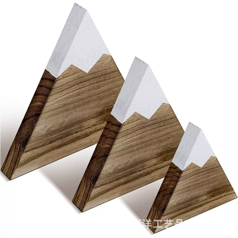 新款实木小山木质摆件雪山三角形宝拍摄道具儿童房软装三个