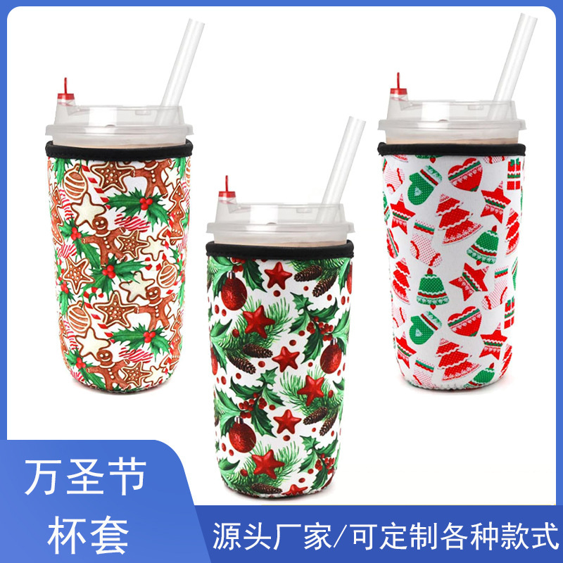 亚马逊爆款万圣节潜水料饮料杯套圣诞节奶茶咖啡杯套可订各种图案|undefined
