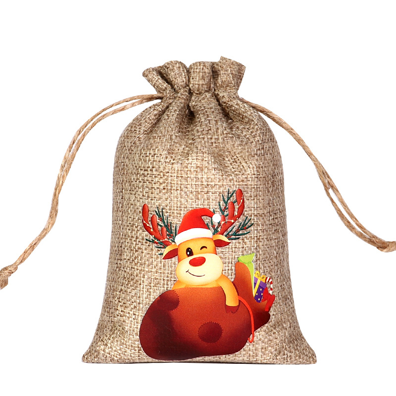 2024 nueva bolsa de arpillera de Navidad regalo de caramelo de Navidad bolsa de tela pequeña cordón de Navidad joyería de arpillera bolsa de embalaje