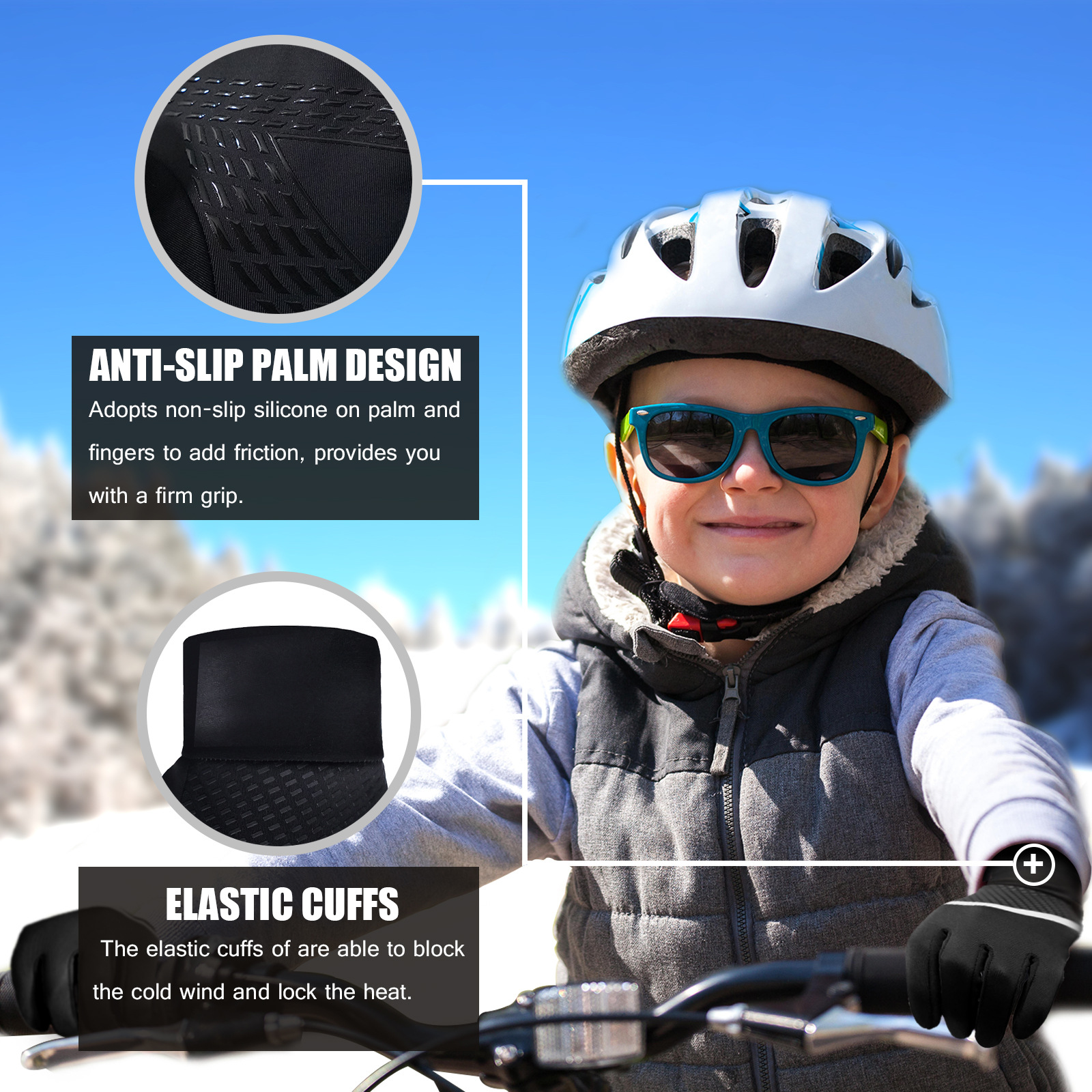 Jauni rudens un ziemas vēja necaurlaidīgi un silti skārienekrāna pretslīdes bērnu cimdi velobraukšanai_voghion.com