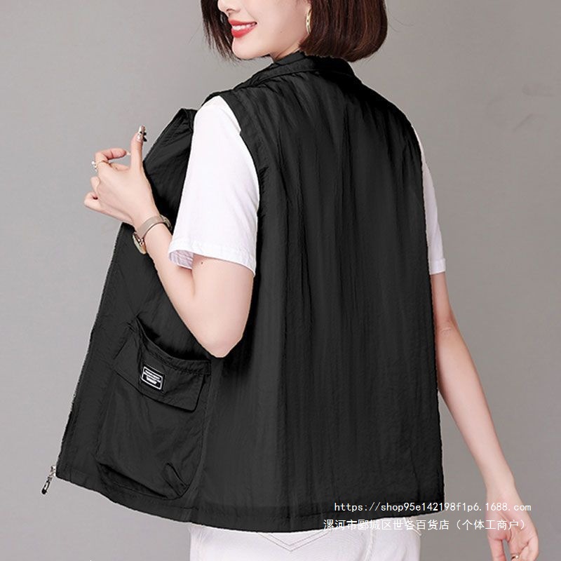 Korean style loose fit 2026 women's short sleeveless light jacket summer casual plus size mother's wear sun protection vest