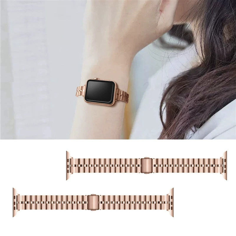 Подходит для Apple Watch 6, ремешок из нержавеющей стали, iWatch SE, малый полукруглый трёхзвенный