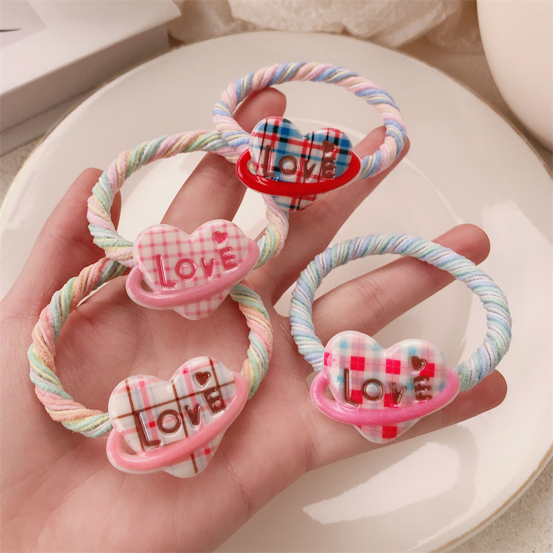 Nuevo anillo de cabello de amor a rejilla niña linda corda de cabeza de color grueso alta elástica universal banda de goma adornos para el cabello