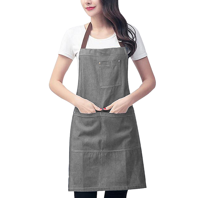 Delantal vaquero con cuello halter para comercio exterior, con correas ajustables, disponible en varios colores, delantal de herramientas para barbería al por mayor.