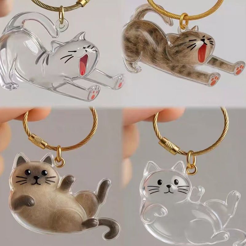 新款躺猫伸懒腰猫透明猫毛收纳扭蛋吊饰钥匙扣包包挂件纪念收藏|undefined