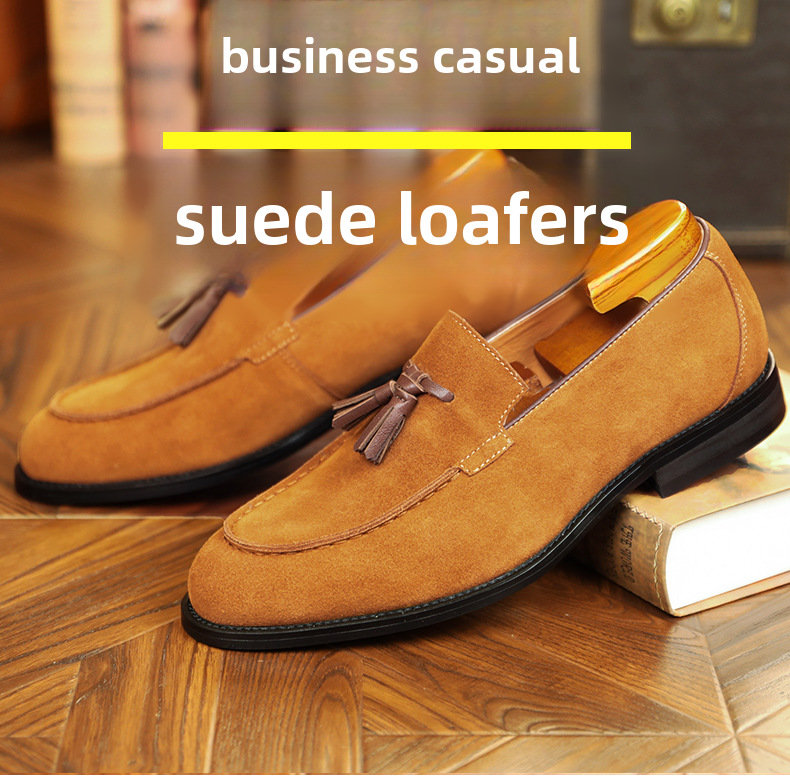 Men's casual leather shoes with fringe loafers with slip-on feet frosted business loafers for men_voghion.com