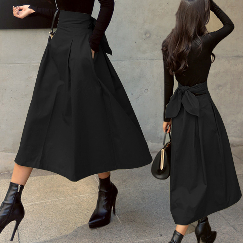 Women's Clothing A line skirt umbrella skirt super hot bow big swing skirt slim waist long_voghion.com