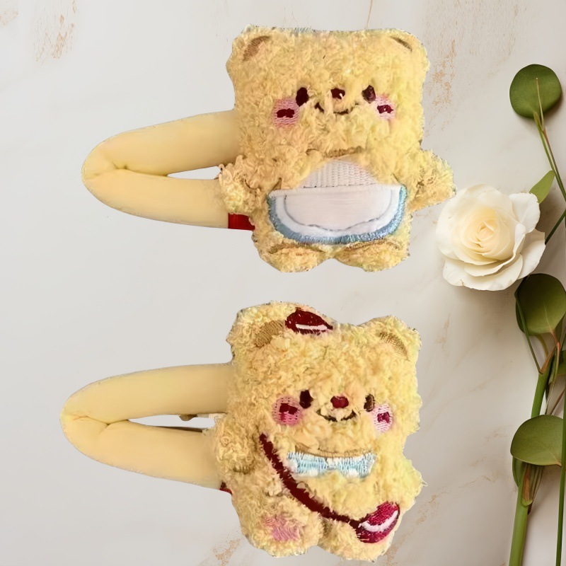 Mantequilla de dibujos animados oso peluche broche de cabello otoño invierno lindo chica frente fría cabello rotura frangeo BB clip lateral broche de cabello image 4