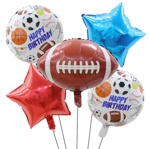 Cross-border style rugby baseball aluminum film 5-piece balloon set Sports aluminum foil balloon birthday party decoration
