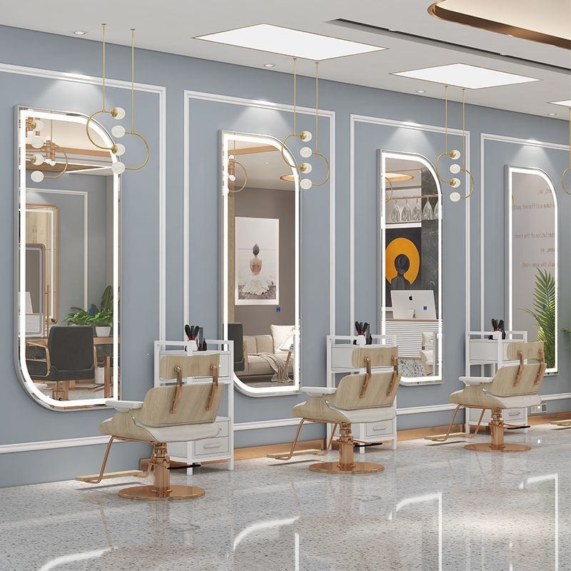 Barbería espejo de pared lujo ligero LED con lámpara de belleza espejo de luz de peluquería espejo