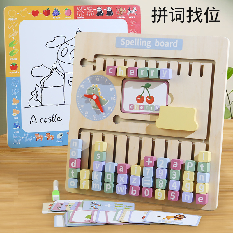Nuevos juguetes de ortografía de madera para encontrar posiciones, bloques de construcción alfanuméricos con tarjetas ricas para ayudar a los niños a aprender