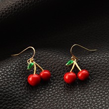 外贸饰品3D立体水果樱桃耳坠手工红珐琅耳饰可爱俏皮新款耳环女