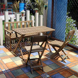 8BWI简约实木小户型餐桌家用庭院阳台户外露台防腐加长复古组合工