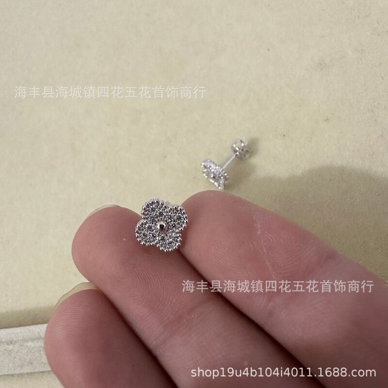 高版四叶草mini耳钉天然贝母厚金电镀 18K玫瑰金厂家直销直播批发|undefined