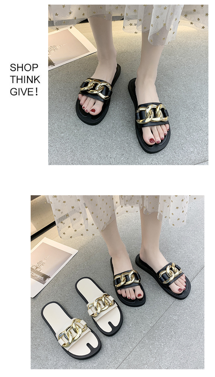 chain decor font open toe one slide sandals NSPE52379