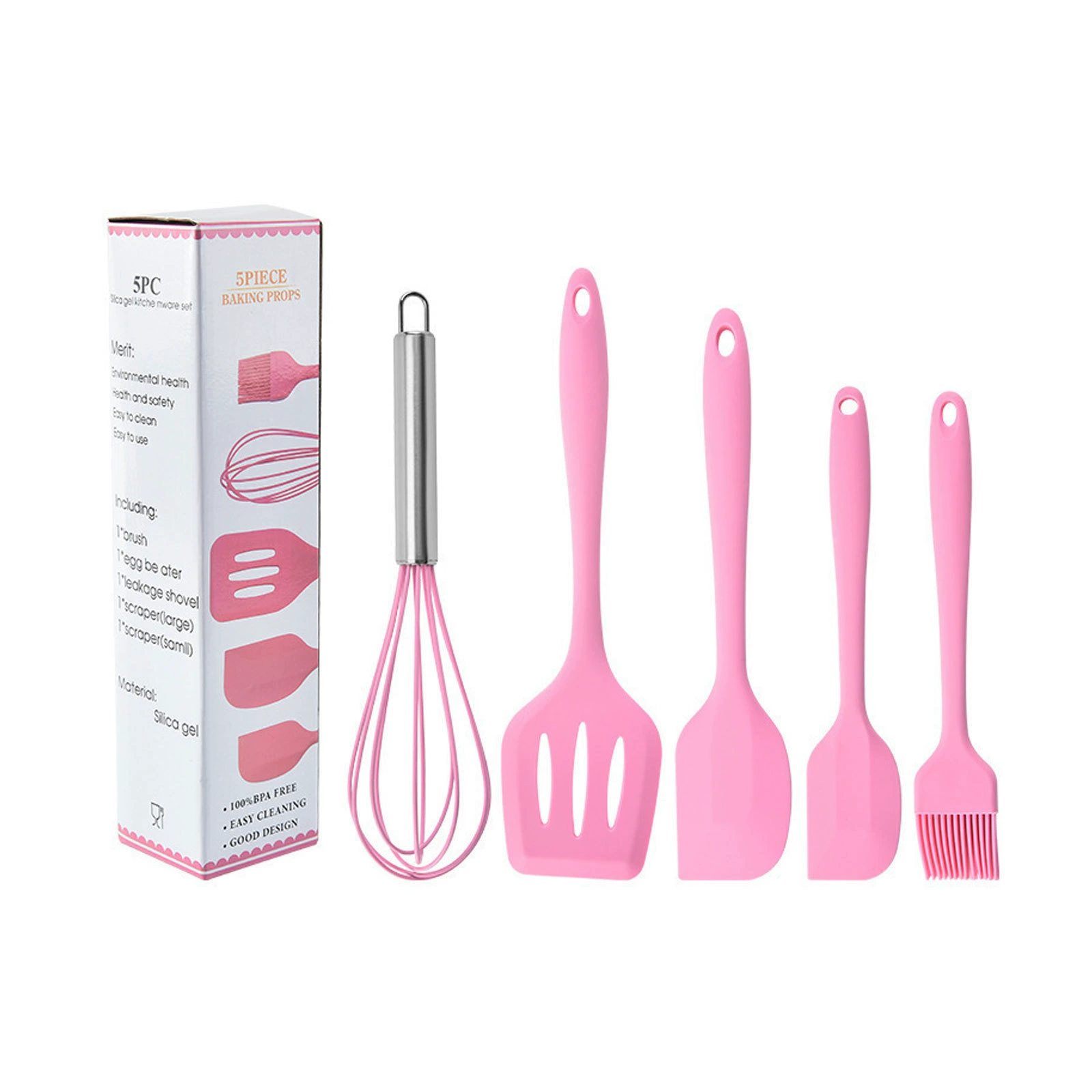 direct sales five-piece set household kitchen utensils scraper oil brush egg whisk kitchen high temperature resistant non-stick pan baking set