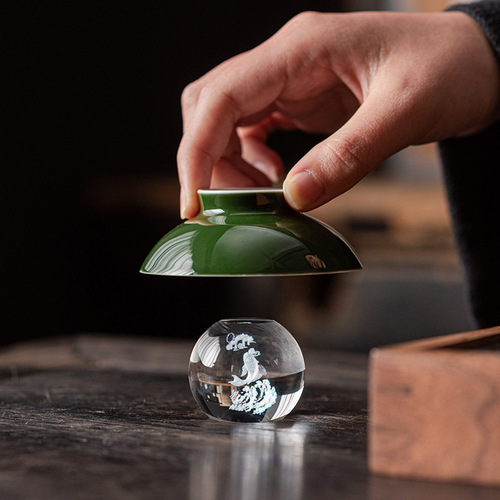 Crystal glass transparent lid household pot lid holder frosted jade rabbit tea set Kung Fu tea set accessories lid stand small ornaments