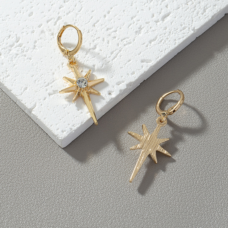 Autumn and Winter 2023 European and American fashion Diamond-embedded ins style eight Awn star earrings pendant earrings circle geometric men's