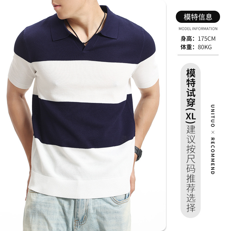 Hombres viejos ganchos de hielo de seda de punto polo camiseta de manga corta hombre de alto nivel de negocios camiseta de cuello de gaviota ropa de hombre
