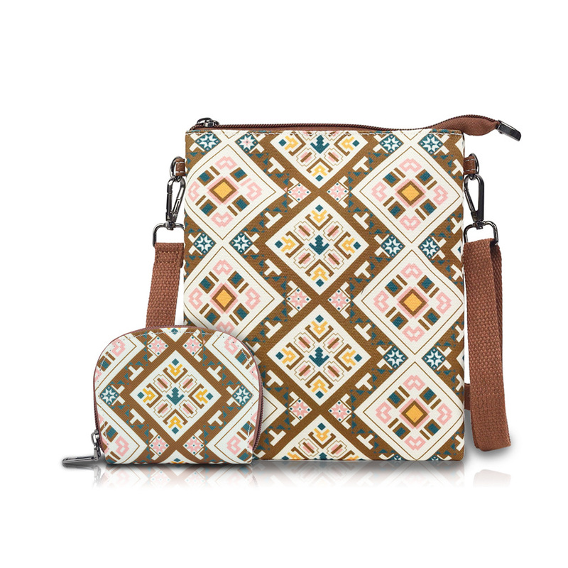 2-Piece Set of National Trend Zhuangjin Crossbody Bag, Ultra-Light Portable Suit Bag, Retro Ethnic Style Women's Bag, Large Capacity