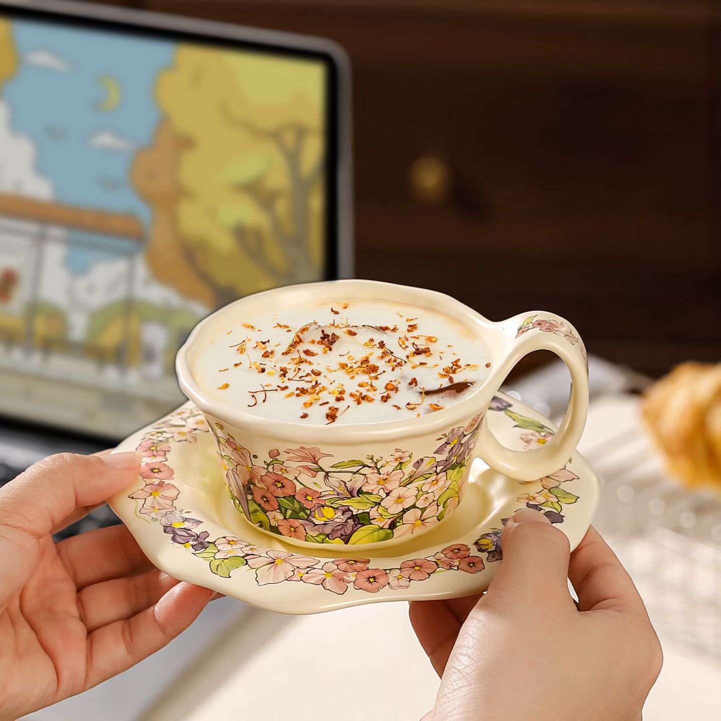 Creativo de alto valor de la cara de las chicas tazas de café de la tarde plato de cerámica taza de flores con regalo de mano taza de café de agua transfronteriza taza