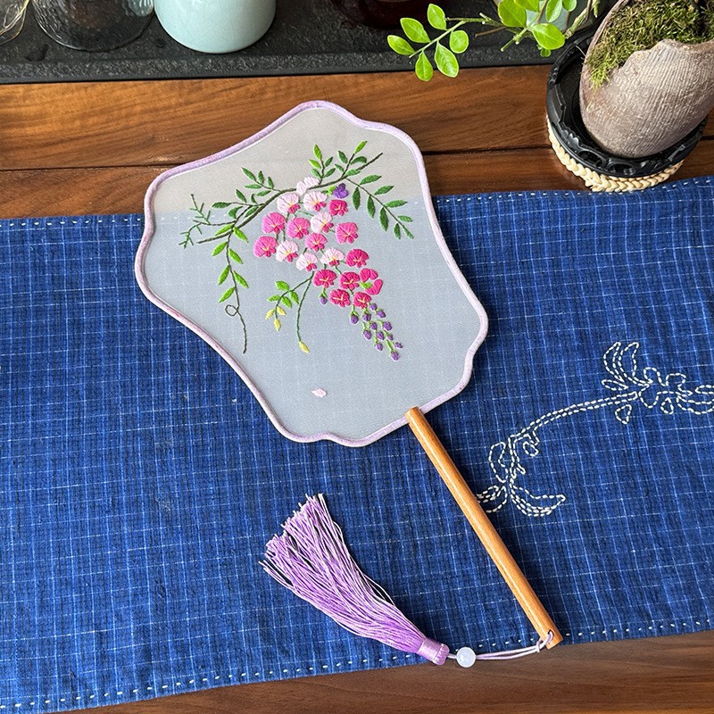 Bordado DIY hecho a mano Lu Bordado producción ventilador material paquete antiguo estilo organza translúcido principiante bordado de doble cara