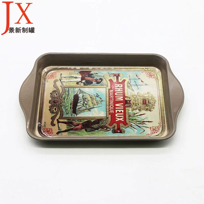Фабрика оптовая прямоугольная жесть лоток ретро печатный фруктовый металлический лоток средний номер нескользящей железной тарелки