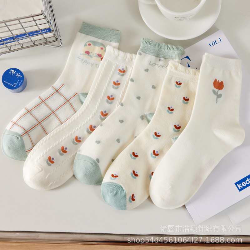 Nuevos/hombres y mujeres opcionales Otoño e Invierno hombres y mujeres medias altas medias blancas calcetines invisibles calcetines florales lindos