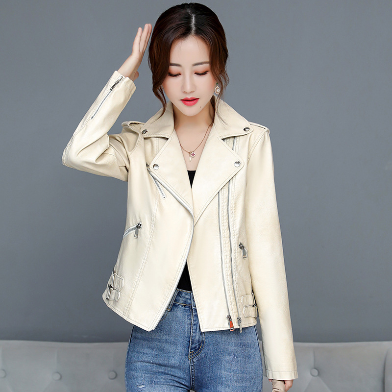 2022 Spring and Autumn New Haining Leather Jacket Women's Short Korean Style Slim Fit Leather Jacket Small Jacket