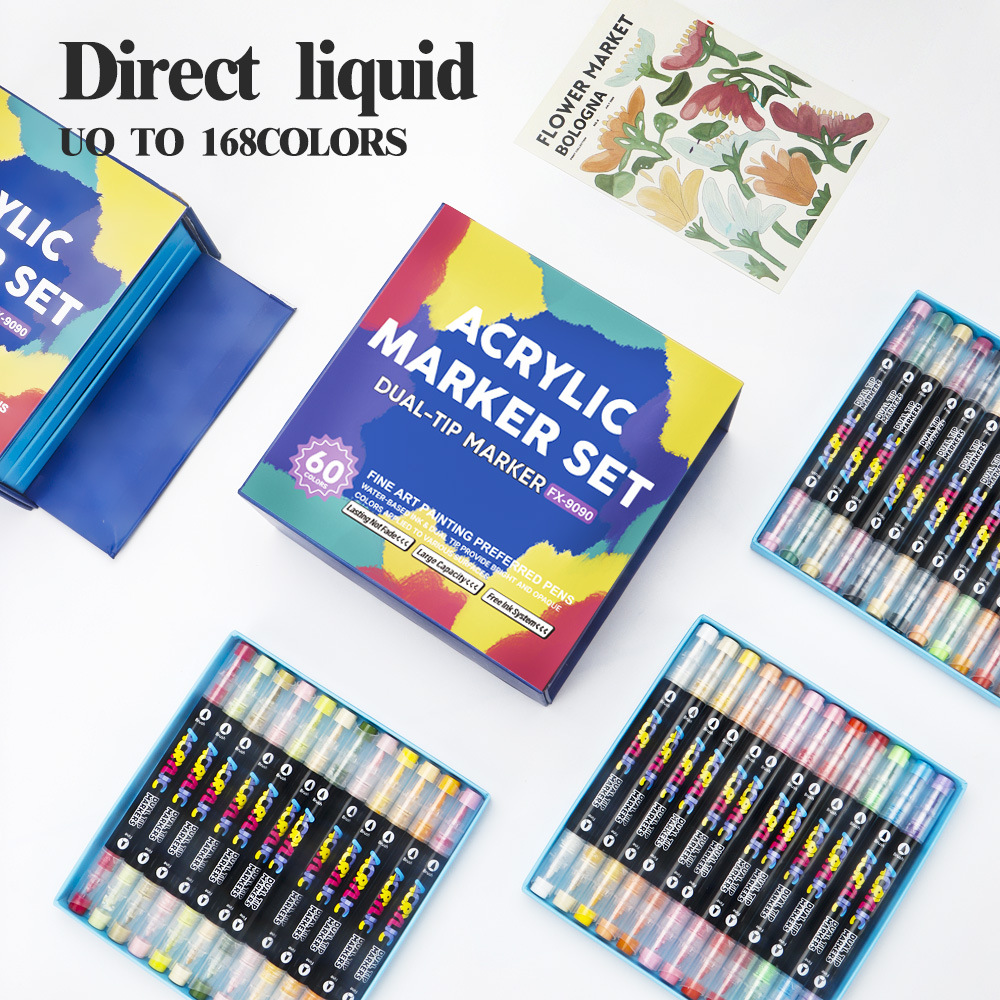 Doble cabeza líquida recta acrílico marcador conjunto de cabeza dura suave 168 color pintura impermeable DIY pincel de estudiantes al por mayor